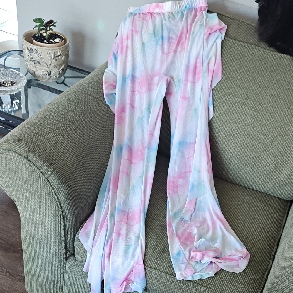 Mesh Tie Dye Winged Bell bottoms